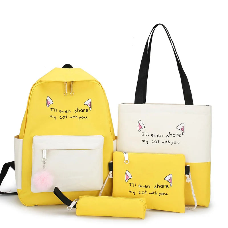 4pcs Cartoon Cat Print Children School Bags for Girls Backpacks
