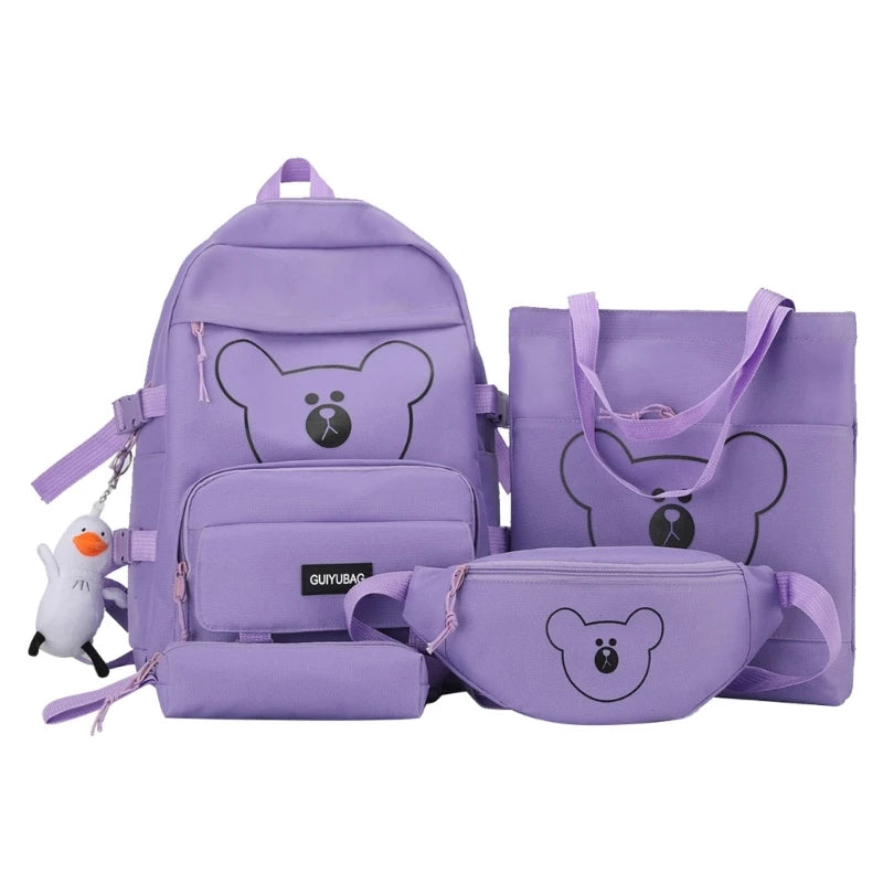 4pcs Bear Backpack Handbag Pencil Case Waist Bag Set for Girls