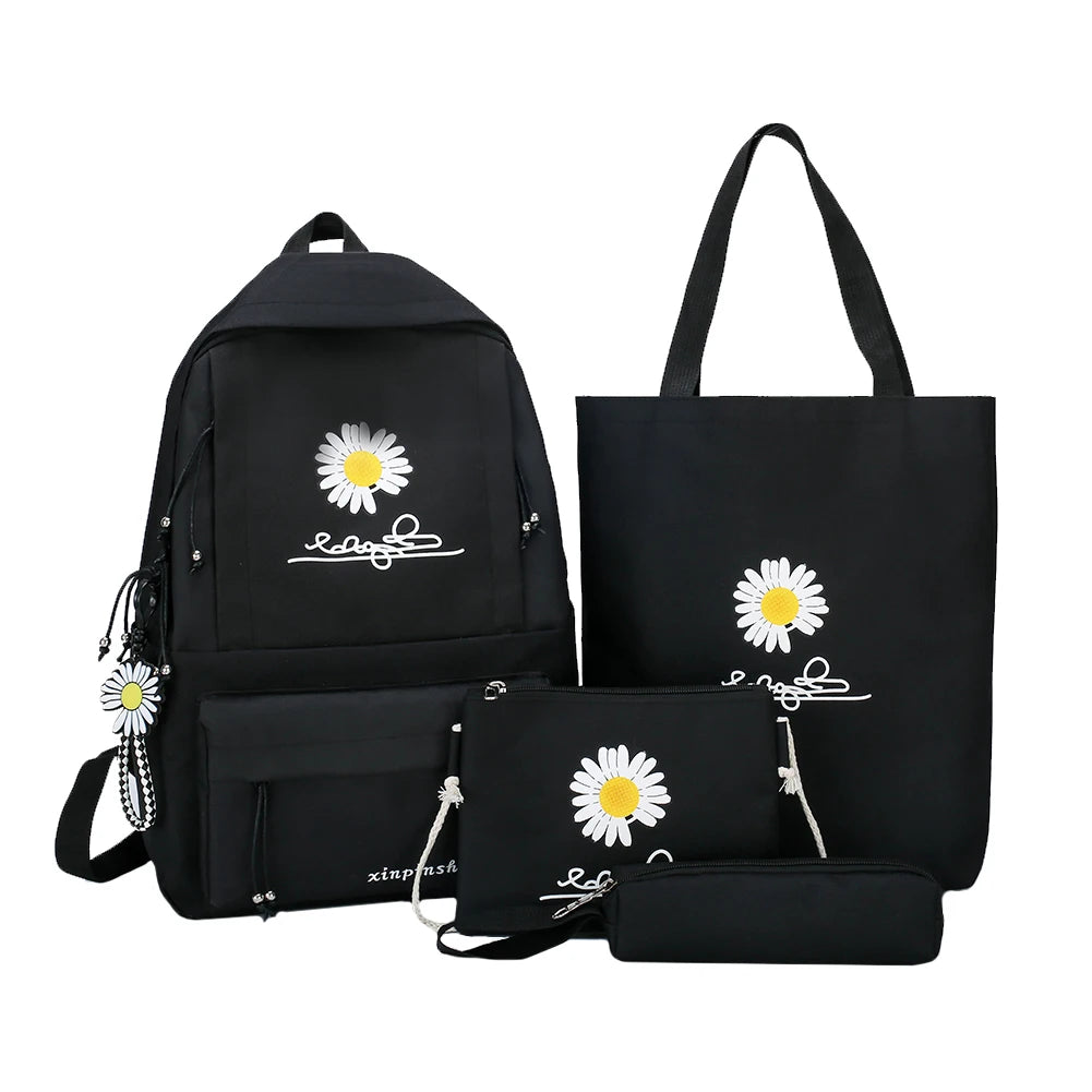Canvas Backpack Daisy Print Rucksack Teen Girl Shoulder Bag Mochila Vintage Bags