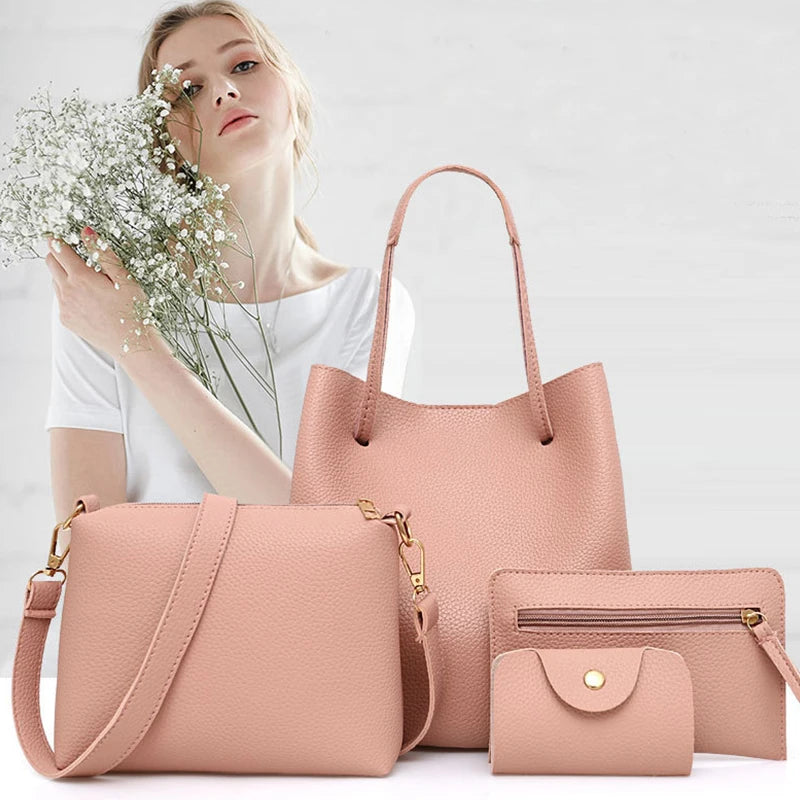 4pcs Women Shoulder Bags Crossbody Handbag Purse Clutch Wallet Set