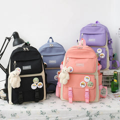 4pcs High School Backpacks for Students Girls Large Capacity Shoulder Bags