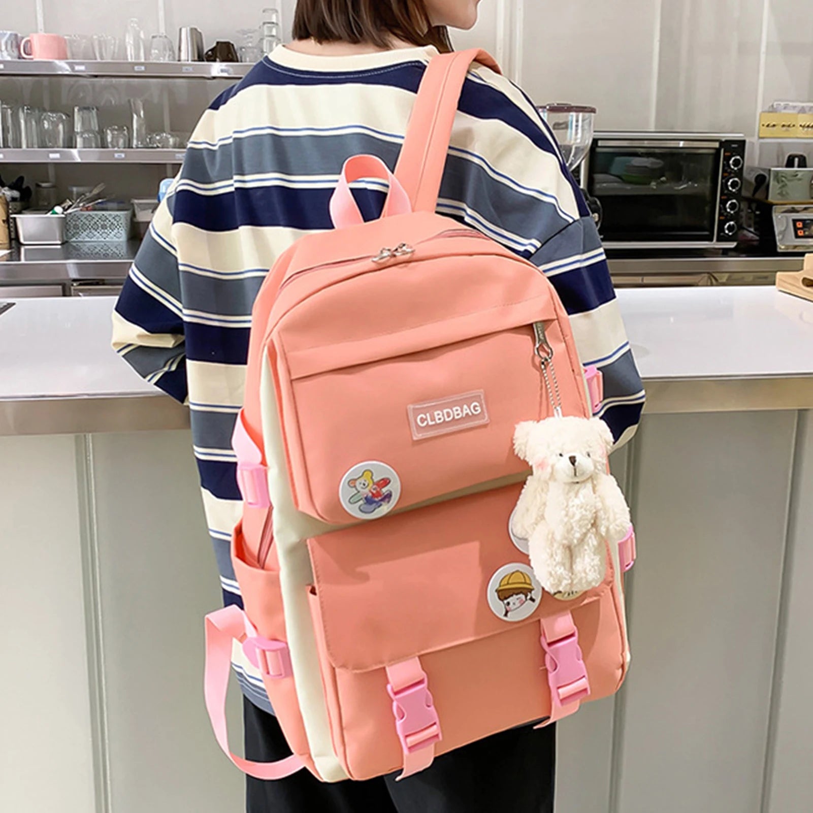 4pcs High School Backpacks for Students Girls Large Capacity Shoulder Bags
