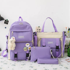 4pcs High School Backpacks for Students Girls Large Capacity Shoulder Bags