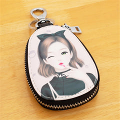 Women's Painted PU Leather Key Wallet with Keychain Pouch