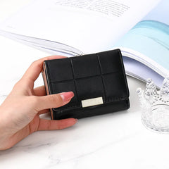 Plaid Leather Wallet Women's Trifold Small Purse Hasp Pink