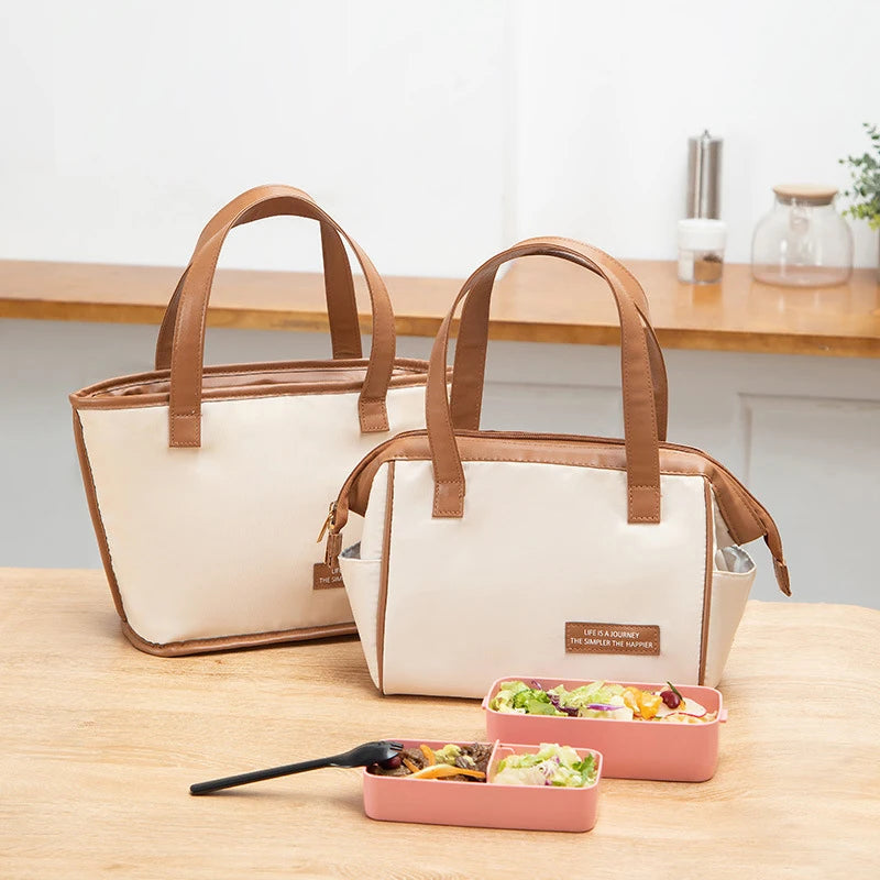 Portable Leather Lunch Bag Large Capacity Insulated Case