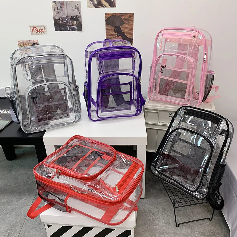 Waterproof Clear PVC Backpack School Bag Girls Large Capacity College Backpack