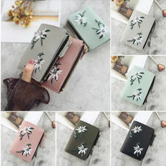 Women Wallet PU Leather Floral Pattern Mini Clutch Short Purse