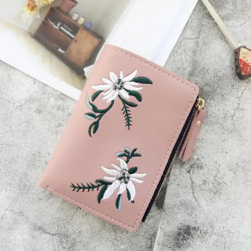 Women Wallet PU Leather Floral Pattern Mini Clutch Short Purse