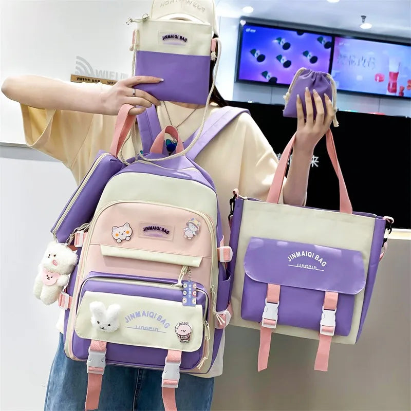 Girls Large Capacity School Bag 5-in-1 Multifunctional Book Bags