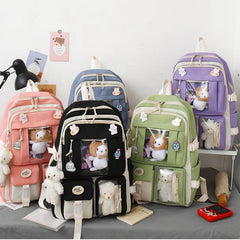 Girls Cartoon Doll Bag Set - Backpack, Shoulder Bag, Wallet