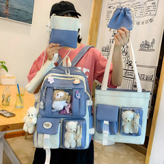 Girls Cartoon Doll Bag Set - Backpack, Shoulder Bag, Wallet