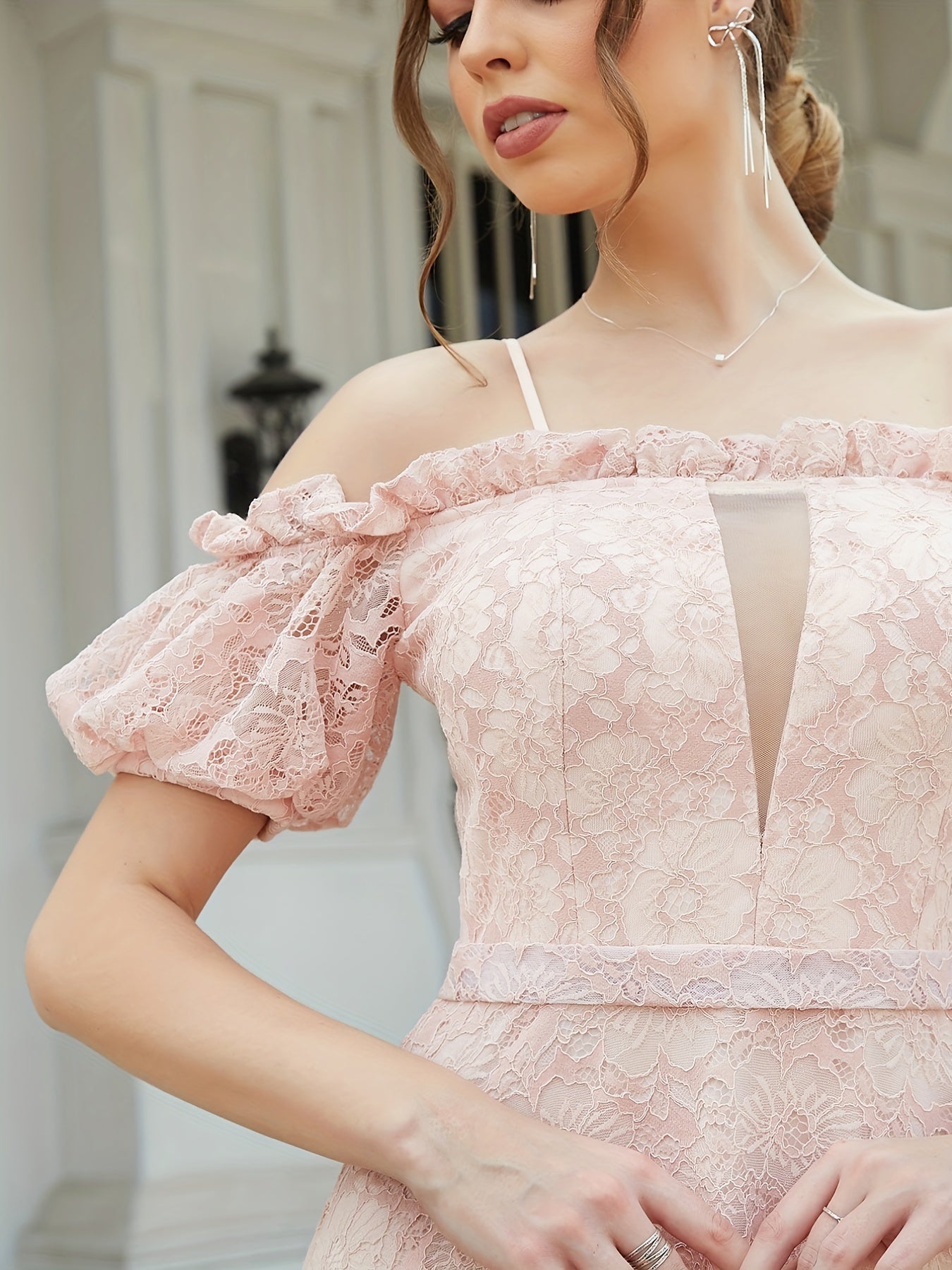 Lace Cold Shoulder Dress for Prom & Wedding