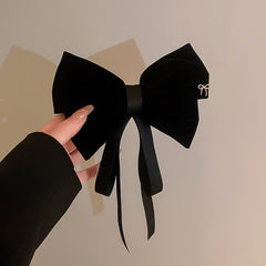 Velvet Hair Bow Barrette Clip with Ribbon for Girls