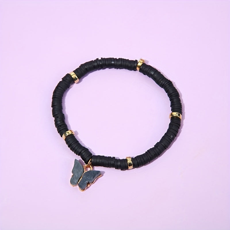 6pcs Butterfly Charm Clay Bead Bracelet for Girls