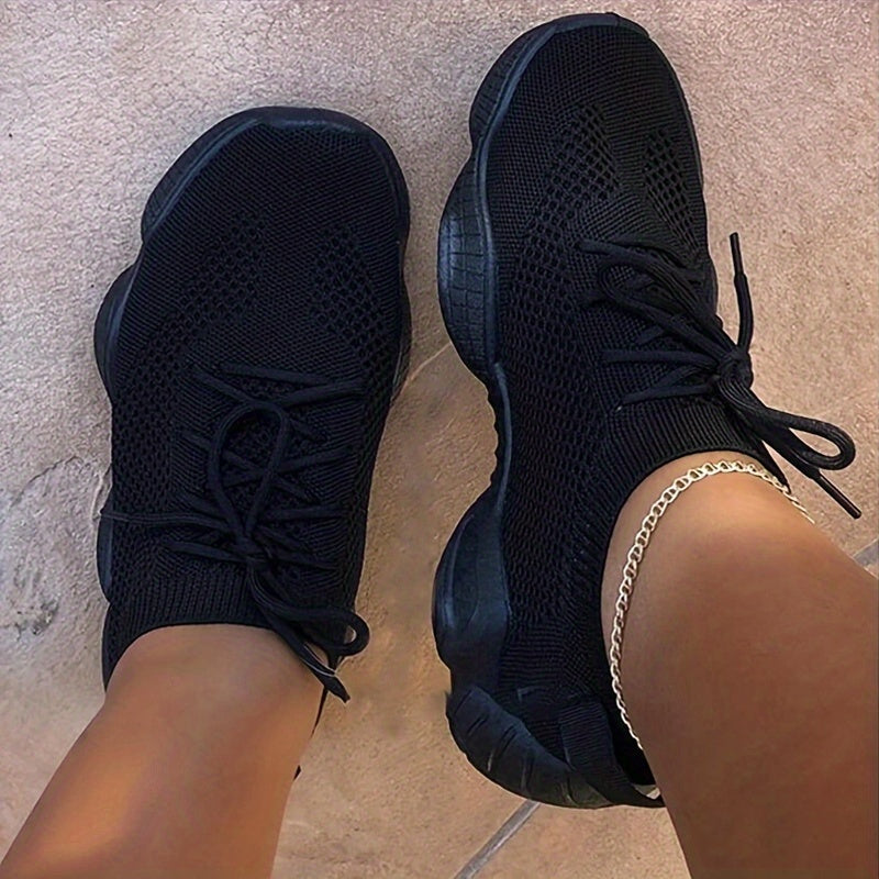 Women's Lace-Up Casual Sneakers - Round Toe Sport Shoes