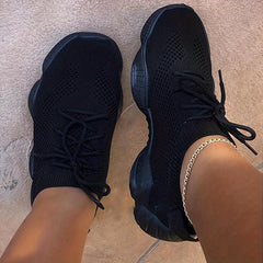 Women's Lace-Up Casual Sneakers - Round Toe Sport Shoes
