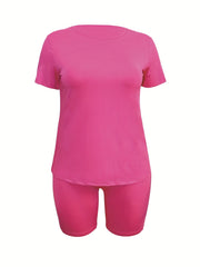  Short Sleeve Tee & Shorts Set Women's Casual Two Piece Outfit