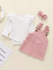Newborn Triangle Romper Top Corduroy Suspenders Dress Bandana Set