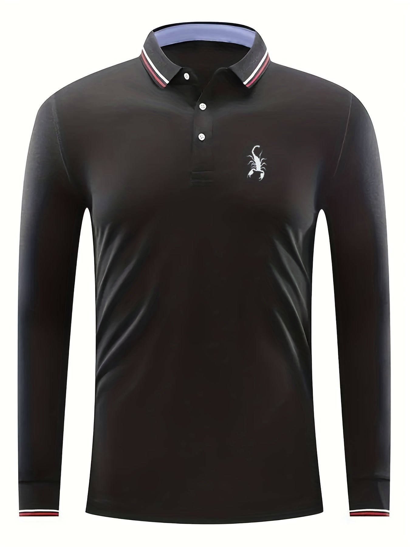 Men's Scorpion Print Polo Shirt Long Sleeve Casual Button Up Top