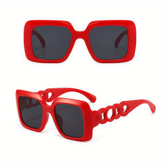 Square Frame Sunglasses Casual Photo Prop Glasses Chain UV400