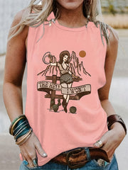  Cartoon Print Tank Top Crew Neck Medium Stretch