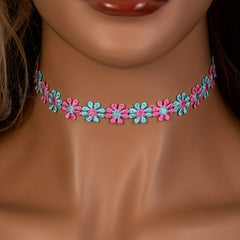 Colorful Flower Fabric Ladies Choker Necklace - Party Favors