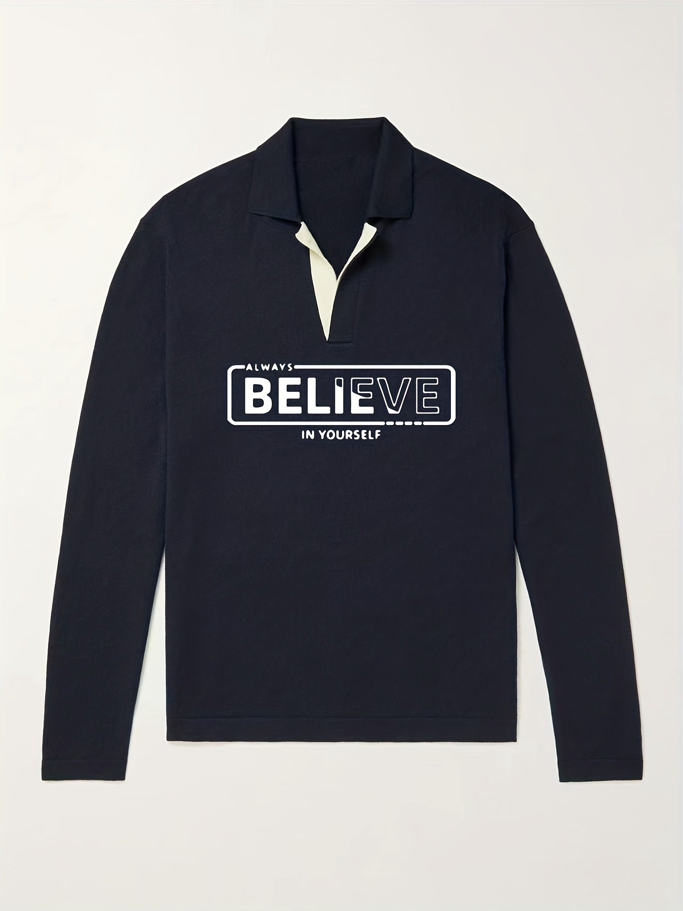 BELIEVE Pattern Knit Polo Shirt Men's Casual Lapel Pullover Sweater