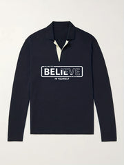 BELIEVE Pattern Knit Polo Shirt Men's Casual Lapel Pullover Sweater