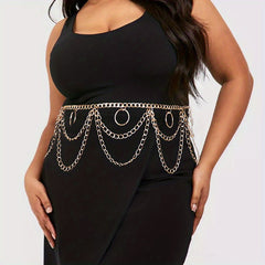  Layered Waist Chain Metal Tassel Dress Girdle for Women