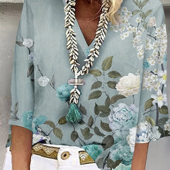 Casual Blouse Women's Plus Floral Print Half Sleeve V Neck