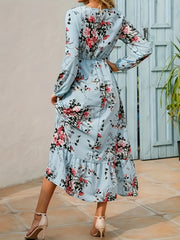  Floral Print Long Sleeve Maxi Dress