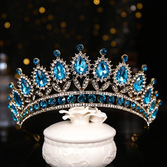 Vintage Crystal Tiara Wedding Hair Accessory Teal Bridal Crown