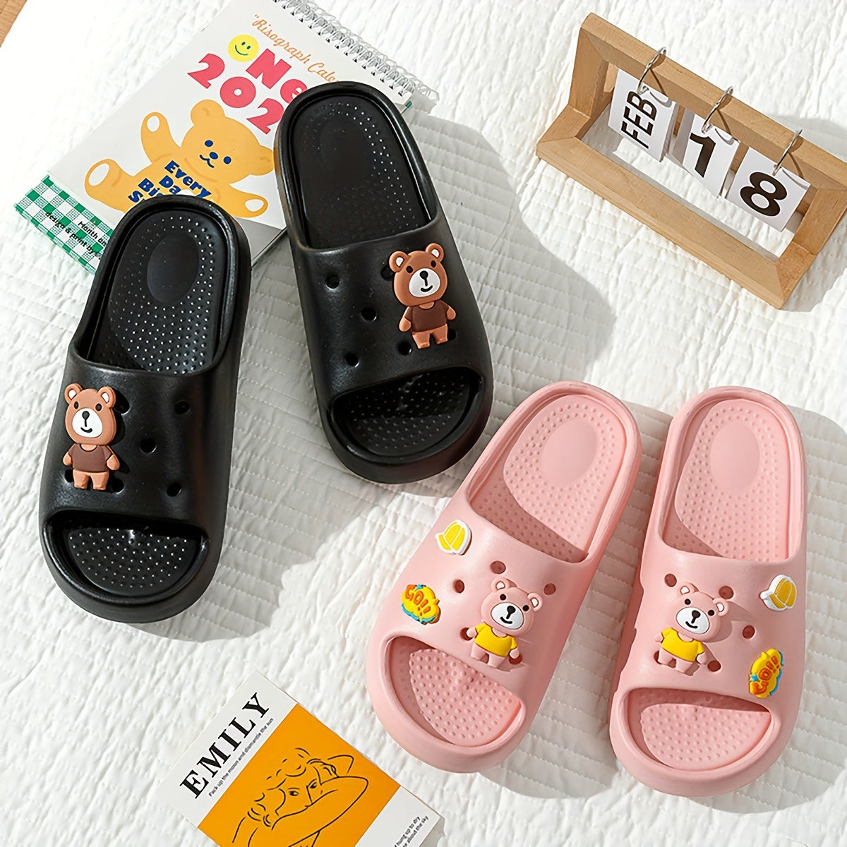 Baby Girls Cartoon Open Toe Slippers Non Slip Lightweight Slippers