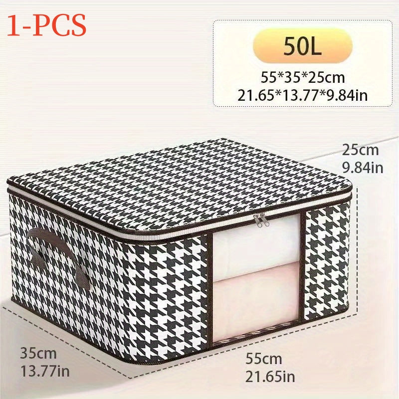Houndstooth Storage Bag Large Capacity Clothes Organizer With Visible Window