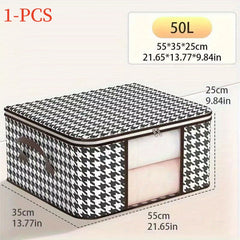 Houndstooth Storage Bag Large Capacity Clothes Organizer With Visible Window