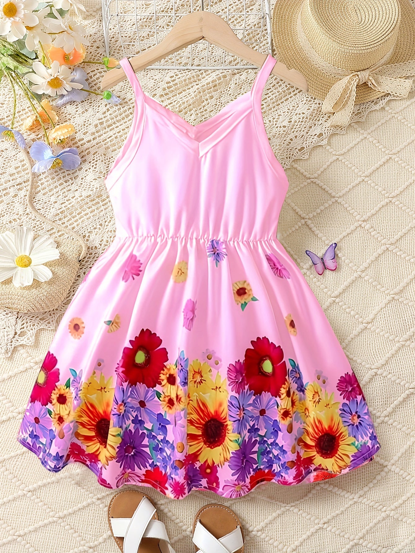 Girls Boho Floral Sleeveless Cami Dress for Summer