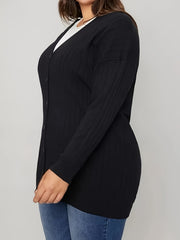  Solid Button Up Long Sleeve Cardigan