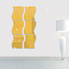 6pcs 3D Wavy Mirror Wall Stickers DIY Home Decorative Acrylic Mirror Wall Decor