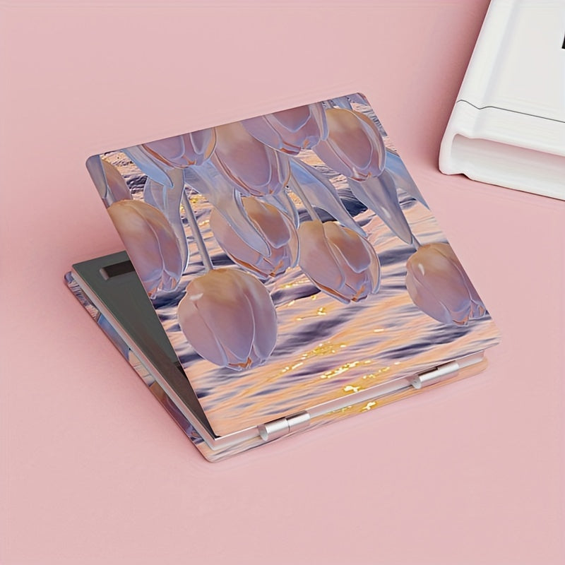 Tulip Pattern Compact Pocket Mirror Ideal for Traveling and Home Use