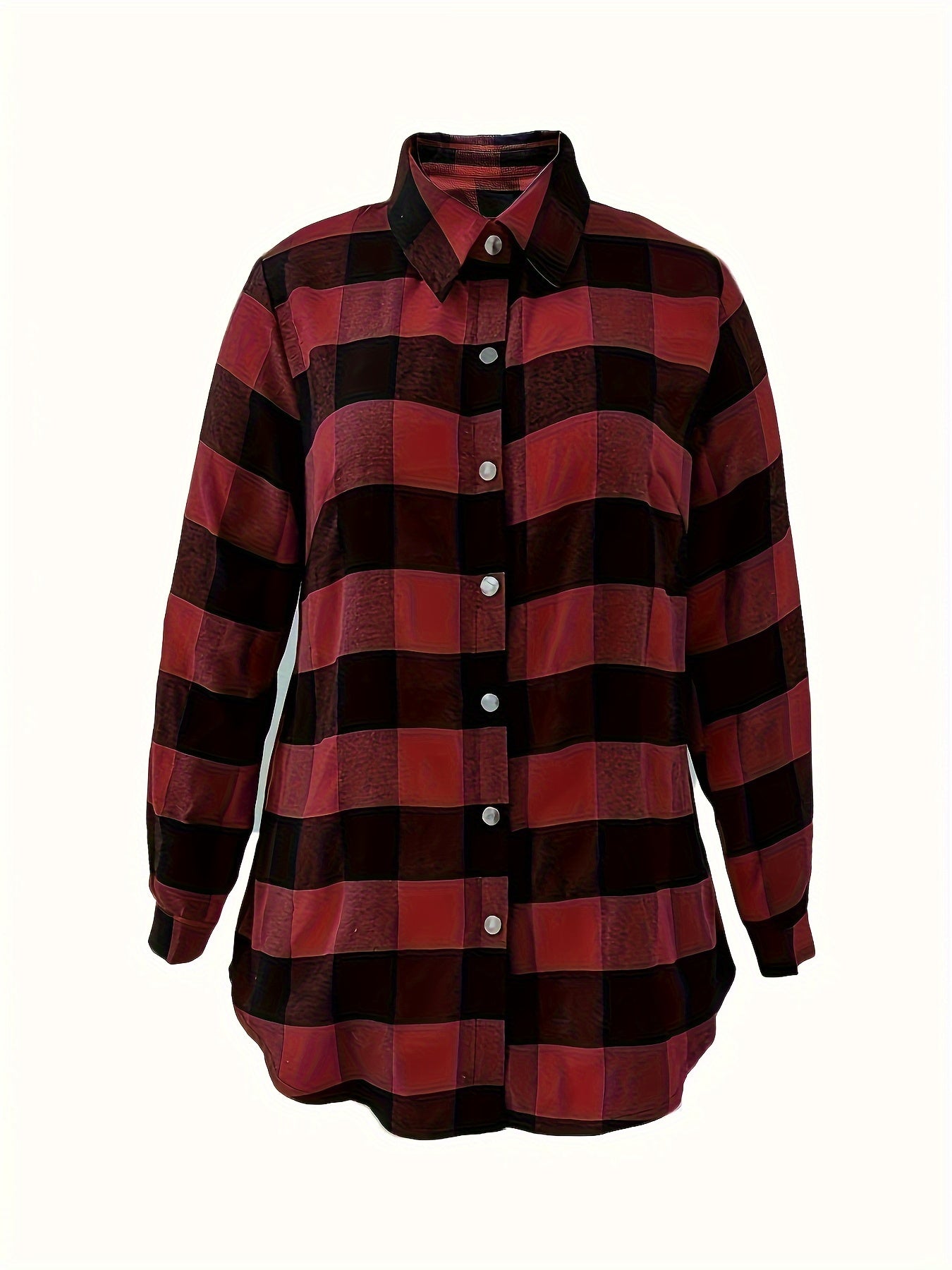  Plaid Print Long Sleeve Tunic Shirt