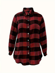 Plaid Print Long Sleeve Tunic Shirt