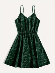 Pin Dot Print Cami Dress V Neck Sleeveless Slim Waist Dress