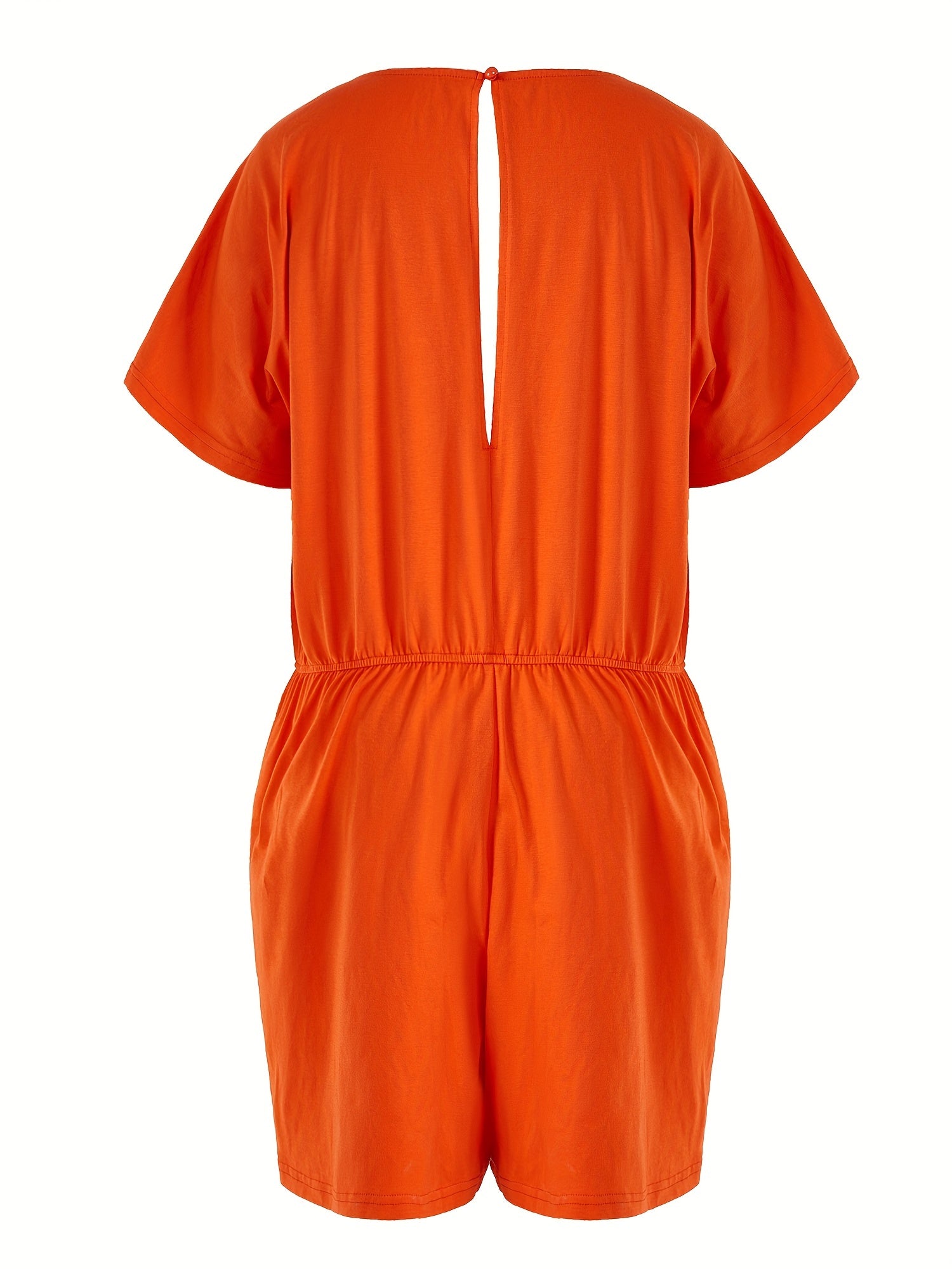 Casual Romper Women's Plus Solid Drawstring Cut Out Back Short Sleeve