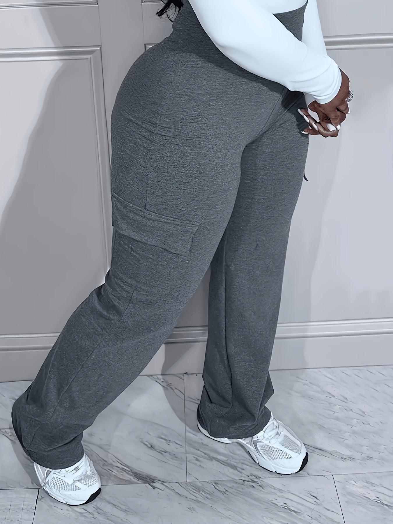 Plus Size High Rise Stretch Straight Leg Trousers With Pockets