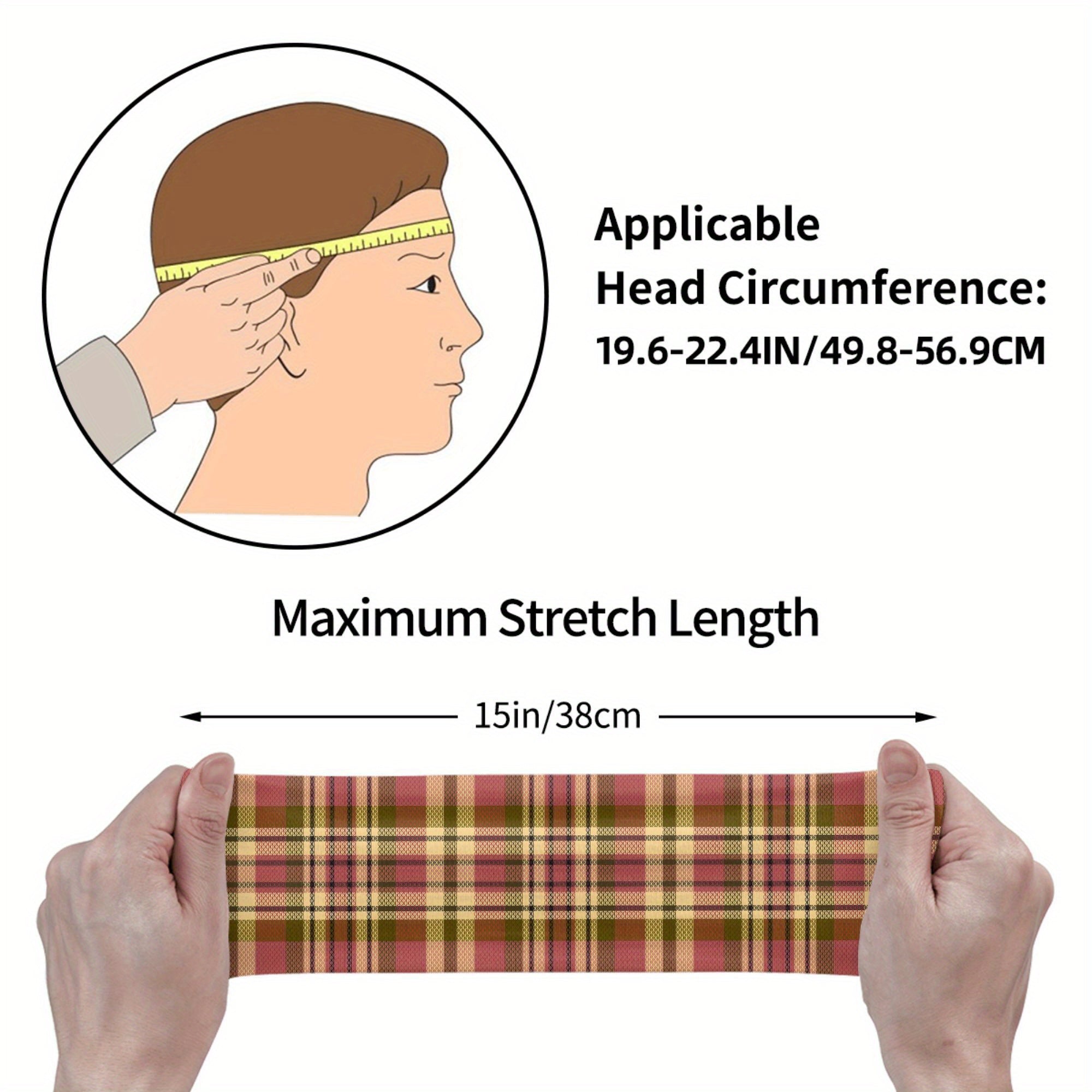 Men's Plaid Headband Non Slip Breathable Hairband Red Yellow Beige H