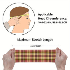 Men's Plaid Headband Non Slip Breathable Hairband Red Yellow Beige H