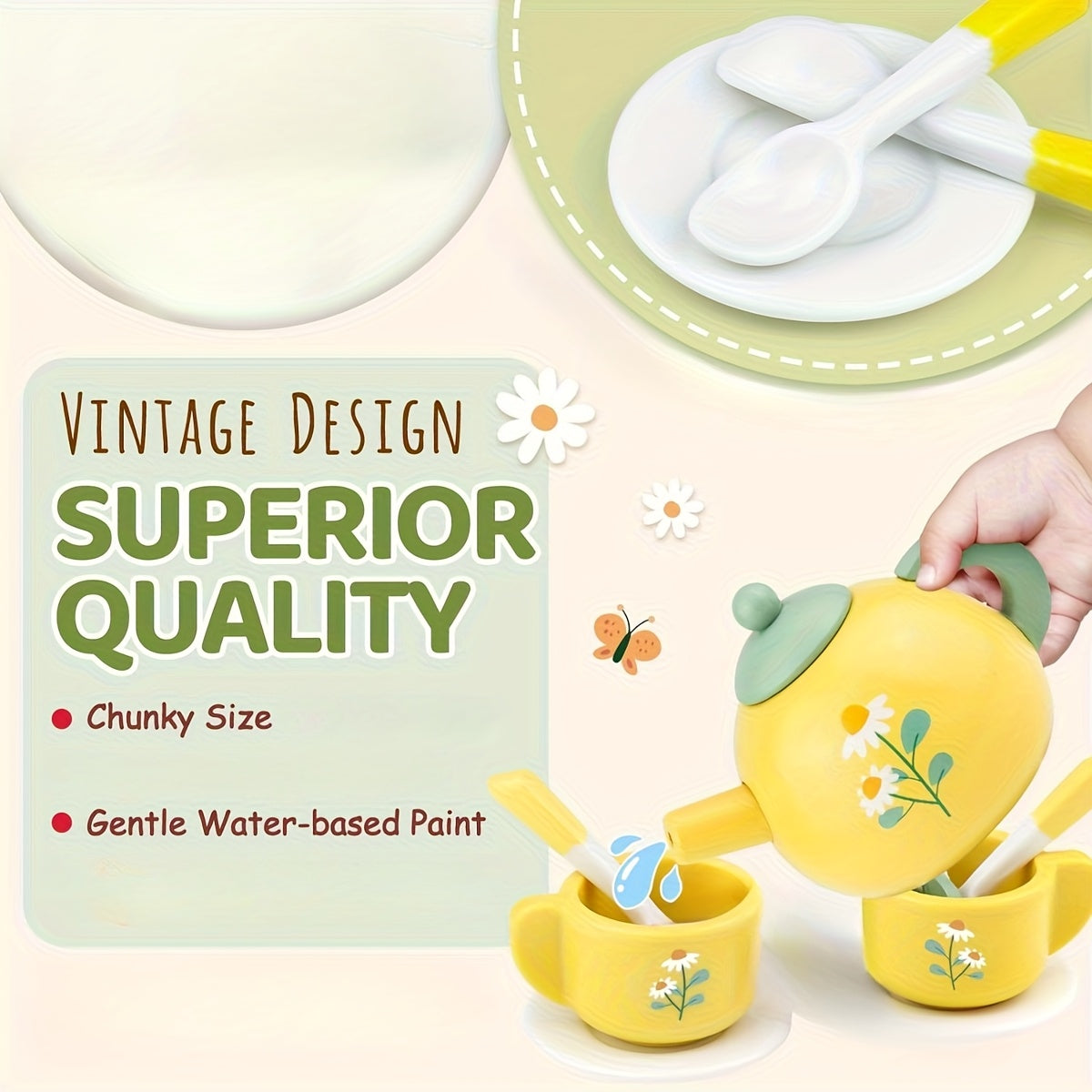 Wooden Tea Party Playset with Kitchen Accessories for Ages 3