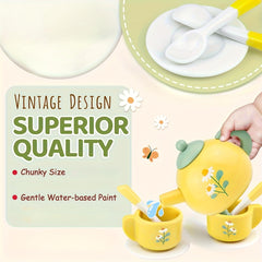 Wooden Tea Party Playset with Kitchen Accessories for Ages 3