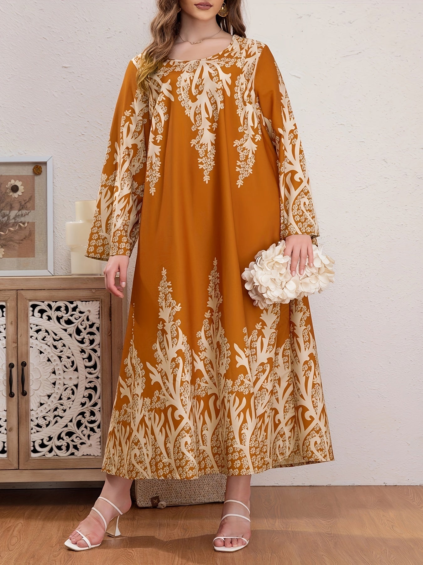 Floral Print Long Sleeve Maxi Dress Plus Size
